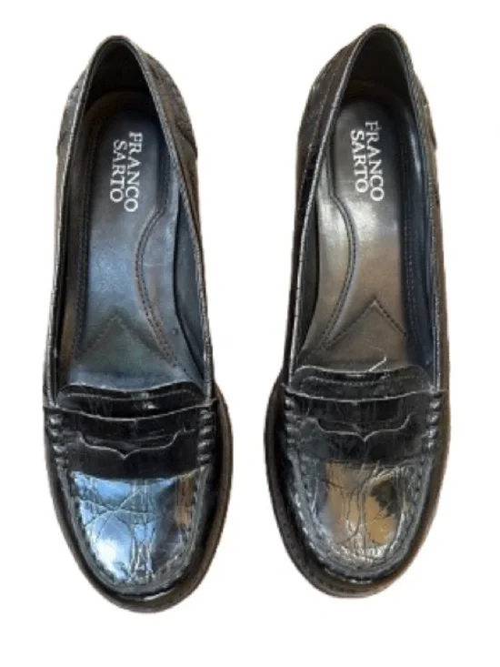 Franco Sarto LMY Black Croc Embossed Penny Loafers Women’s Size BM Classic