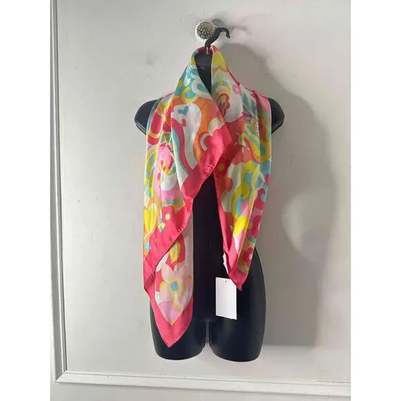 NWT Juicy Couture Scarf Womens Size One Size Multicolor Colorful Pattern 36” Sq.