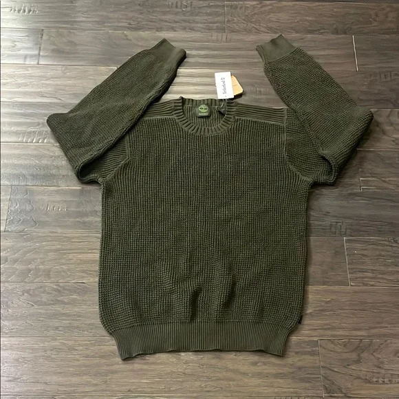 Timberland Waffle Knit Crew Neck Sweater shirt new Olive Green Mens Size Medium