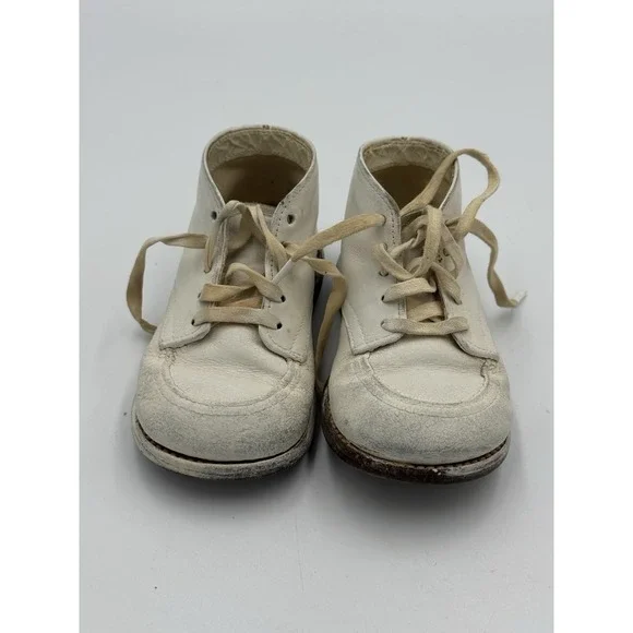 Antique Unisex Infant Toddler Baby Lace Shoes Leather Vintage
