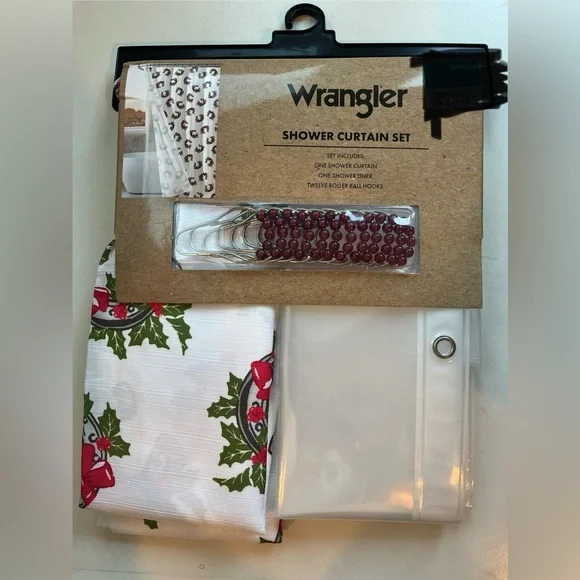 Wrangler Christmas Shower Curtain Set with Horse Shoes