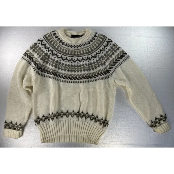 VTG Peter England Fair Isle Geometric Pattern Sweater Adult Large Ivory Ski Knit
