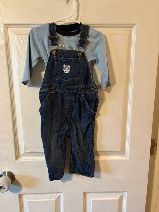 Gymboree Husky Jean Overalls and Undershirt, 12-18 months