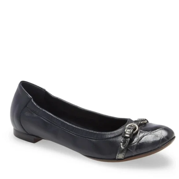 AGL Monika Cap Toe Ballet Flat in Carbon Night Coal Navy Croc Embossed Flats