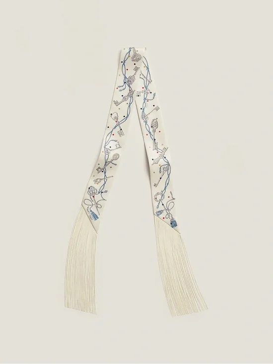 Twilly silk ribbon with leather fringes (100% silk)
