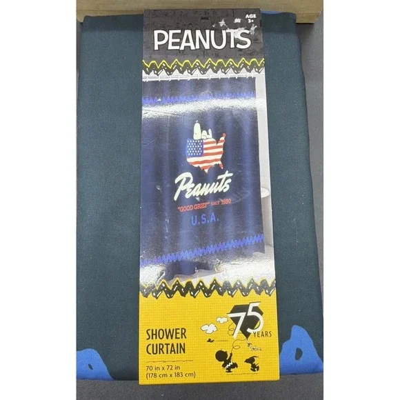 Peanuts Snoopy USA Map 75 Years Fabric Shower Curtain 70x72 Polyester Blue
