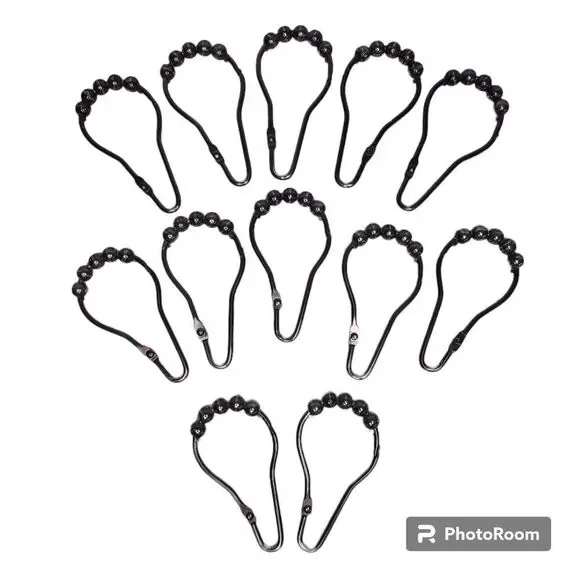 12-Piece Shower Curtain Metal Rings Rollerball Bearings Style Brushed Metal