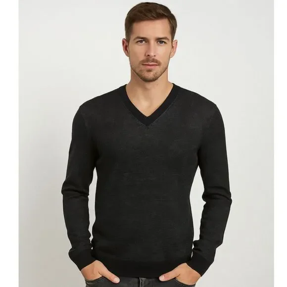 THEORY MEN'S DALLEN FIRST HARMONY CONTRAST SWEATER SIZE S. MERINO WOOL BLEND