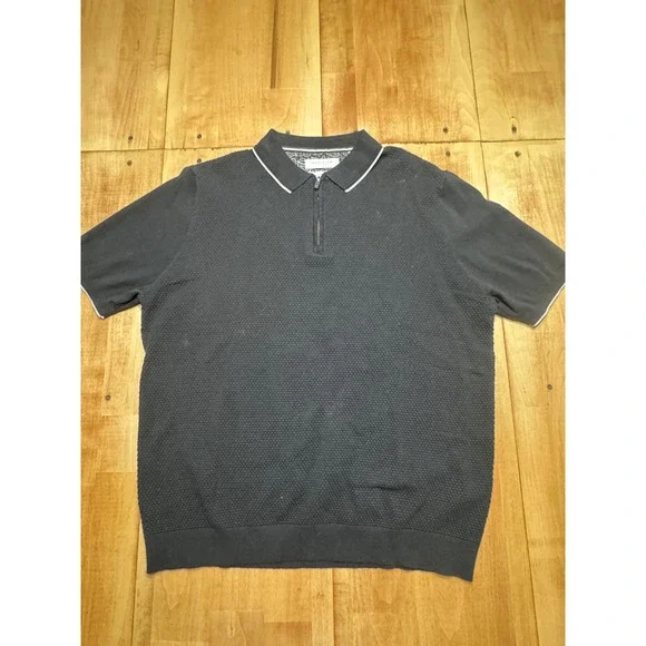 Denim & Flower Ricky Singh Mens XL Black Textured Knit Quarter Zip Polo Sweater