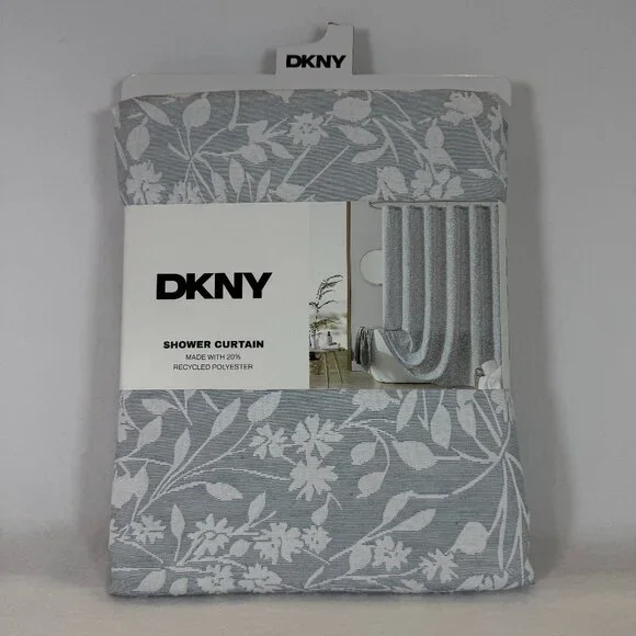 DKNY Heritage Floral Matelasse Shower Curtain Grey/White 72x72 Textured Fabric
