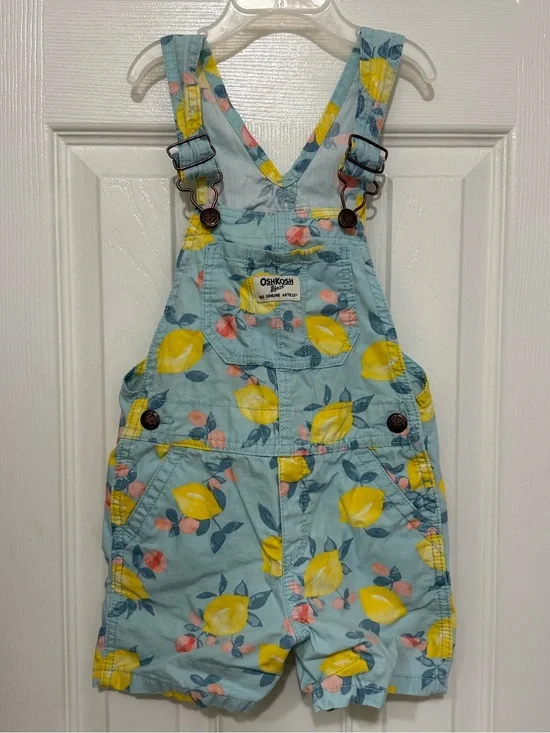 OshKosh B'gosh Toddler Lemon Print Shortalls Blue 4T
