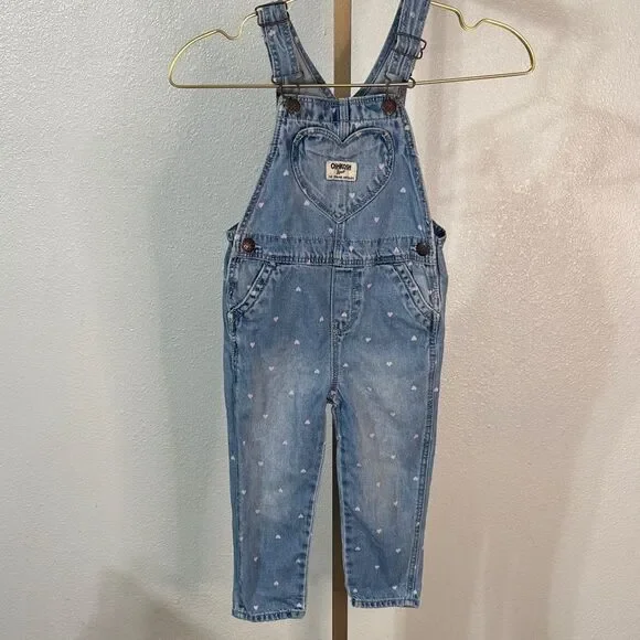 OshKosh B'gosh Blue Denim Overalls with Pink Hearts
