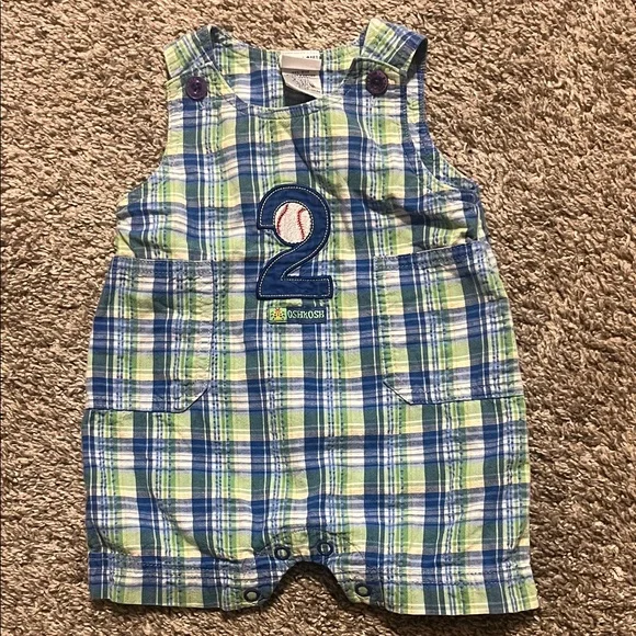 OshKosh B'gosh Vintage Blue and Green Baby Romper‎ 0-3M