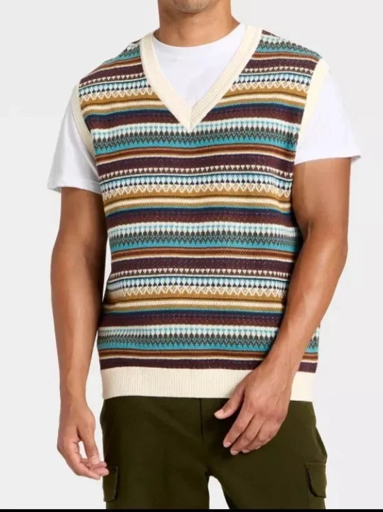Goodfellow & Co Men's‎ Fair Isle Striped V-Neck Sweater Vest, XXL