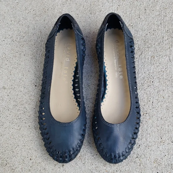 David Tate Woven Italian Handmade Leather Loafers Size 7 W Blue Minimalist