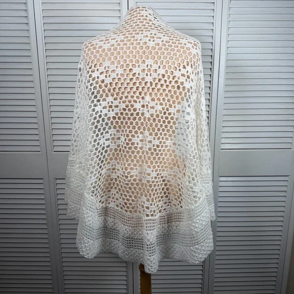 Elwin Vintage White Crochet Poncho Shawl Open Weave Boho Made in Japan