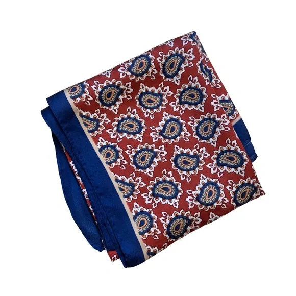 2/$30 Paisley Print Square Scarf Silky Finish Blue Maroon Retro