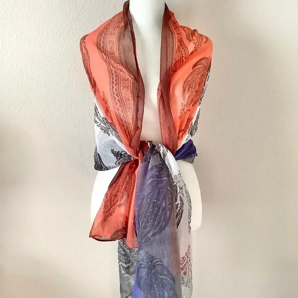 Block Print Scarf Wrap Sarong NEW Wearable Art Paisley Print Boho Festival Beach