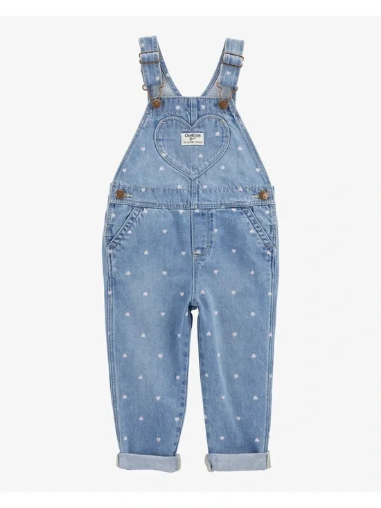 OshKosh B'gosh Toddler Heart-Print Knit Denim Overalls - Blue 4T