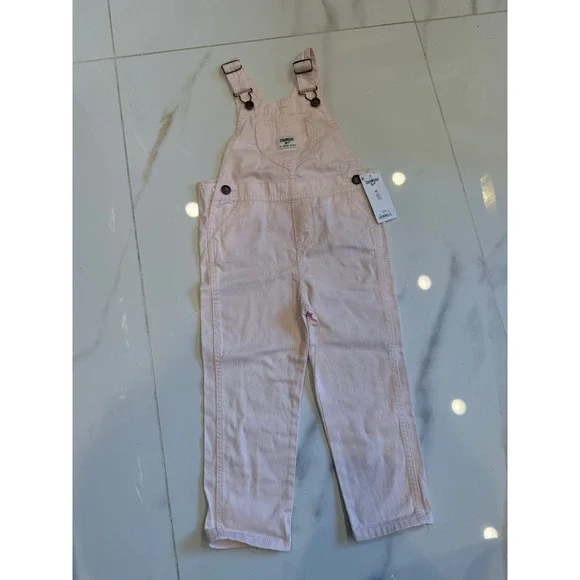 OshKosh Bgosh Girls Pink Denim‎ Heart Pocket Overalls Size 4T NWT