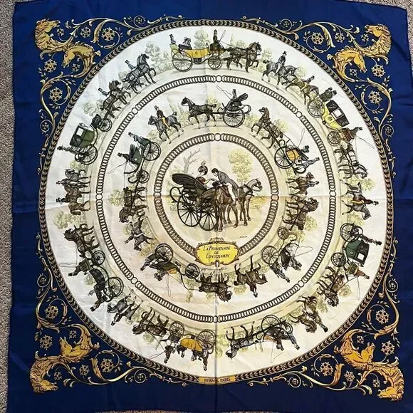 AUTH HERME SCARF, 100% SILK- La Promenade De Longchamps
