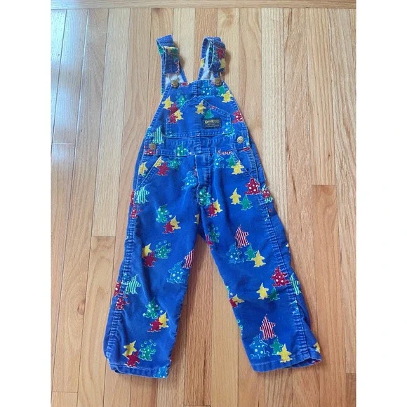 Vintage OshKosh Bgosh Clown Corduroy Overalls Blue Toddler 4 Made USA‎