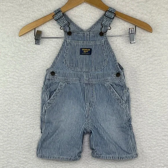 OshKosh Bgosh Kids Hickory Stripe Denim Overalls Blue White Shortalls Bibs