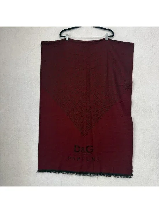 D&G Scarf Womens One Size Red Burgundy Logo Rectangle Wrap Shawl Fringe Parfums