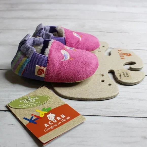 Acorn Baby Girl's Suede Leather Size 6-12 Months Sheepskin Wool Birds