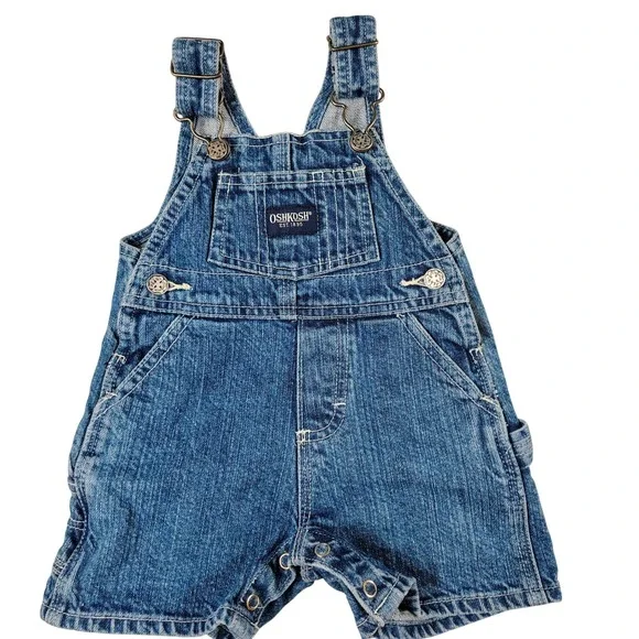 OshKosh B'gosh Baby Boys Denim Shortalls Blue Carpenter Overalls 0-3 Months