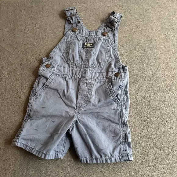 Oshkosh BGosh Kids Overalls Shorts 3T Blue‎ Sharks Cotton Romper One Piece