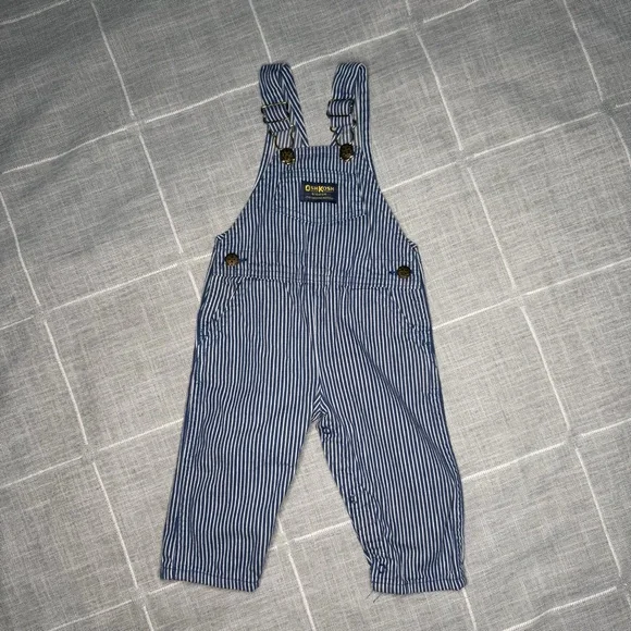 OshKosh B'Gosh 18 Month Conductor Stripes Vintage‎ 90s Overalls made in USA