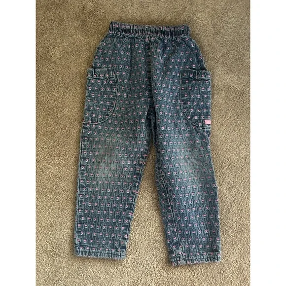 Vintage 90s Oshkosh B'gosh Floral Print Denim Cargo Pants Toddler Girls Size 4