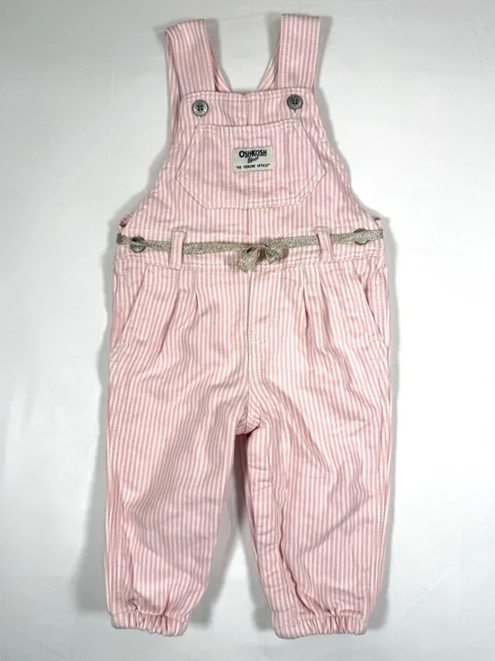 OSHKOSH BGOSH Girls Pink Stripe Overalls Size 9M Stripe Knit Jumpsuit Classic