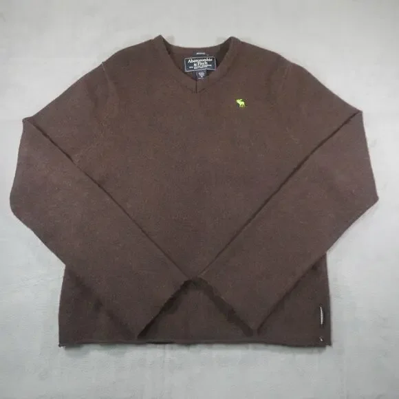 Abercrombie & Fitch Sweater Brown Men XL Wool Nylon Muscle V-Neck