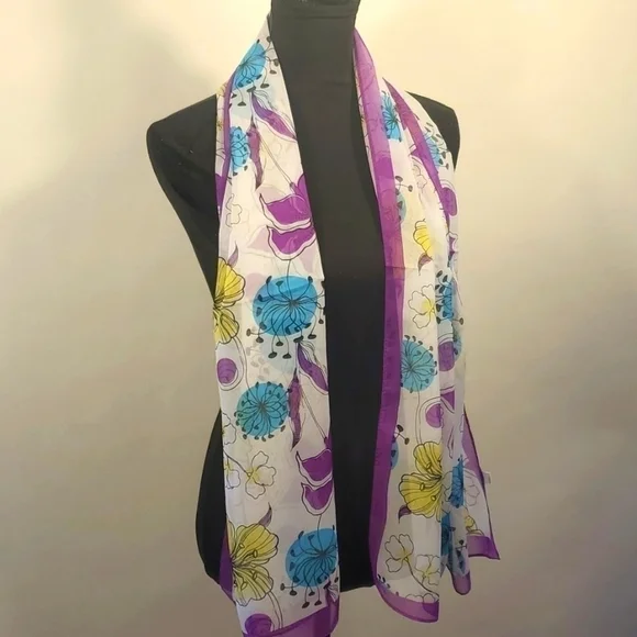Chiffon scarf wrap shawl purple flowers for women New