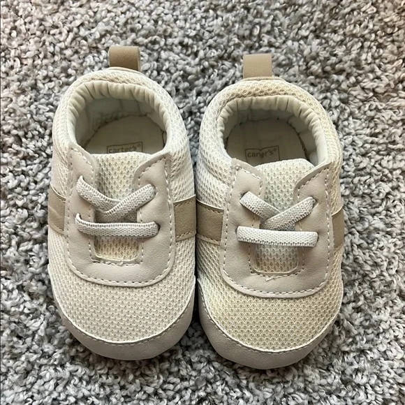 Carter's Tan Baby Walker Shoes Soft Canvas Design NWOT