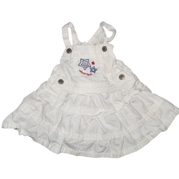 OshKosh Bgosh‎ Baby Girl White Denim Star Embroidered Ruffle Overall Dress 12M