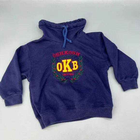 Vtg OshKosh B'gosh Sweater Baby 3T‎ Blue Embroidered University Pullover Hoodie