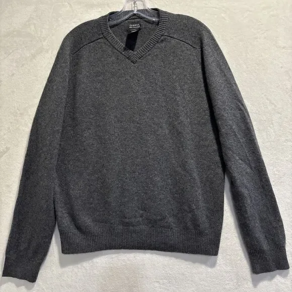 George 100% Cashmere Sweater Gray V Neck Pullover Long Sleeve Men's Medium 38 40