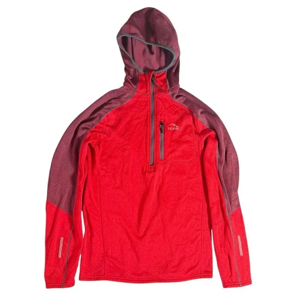 LL Bean Sweater Men Small Fitted Pullover Hike Active Half Zip Basic Red‎ Hooded