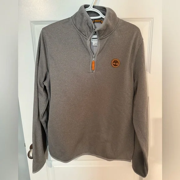Timberland Gray Zip Up Sweater with Stand-Up Collar