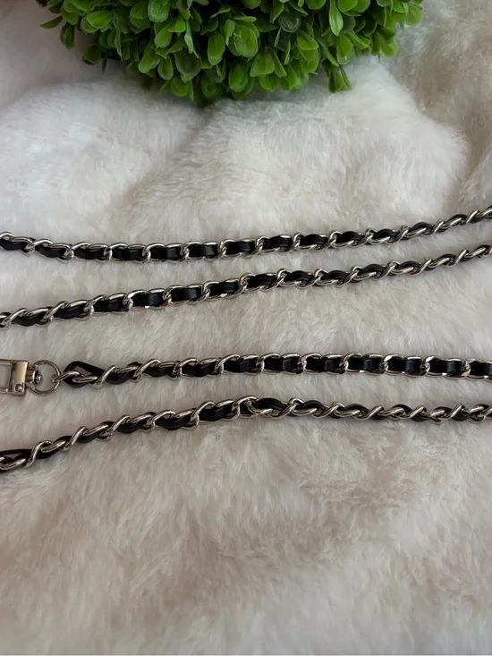 Black and Silver Chain strap for cell phone  with Pearl Accent