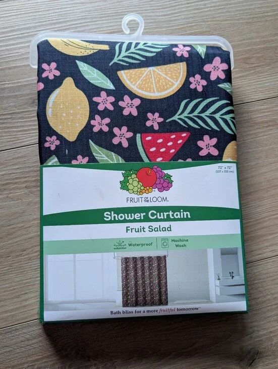 New!Fruit of the Loom Navy Shower Curtain with Fruit Print 72