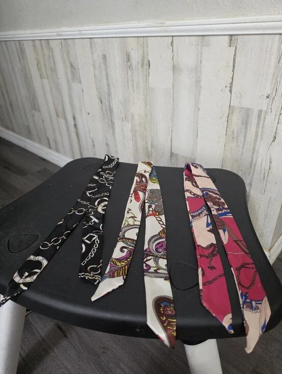 THREE Silky Multicolor Patterned Skinny Scarves / Twillies - NWOT