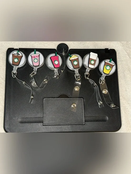 Assorted Coffee Cup Badge Reels with Retractable Clips - Multicolor