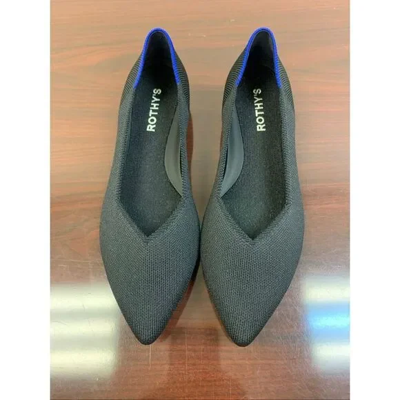 Rothys Womens The Point Flat Size 8.5 Black Pointed Knit Shoe Travel Casual