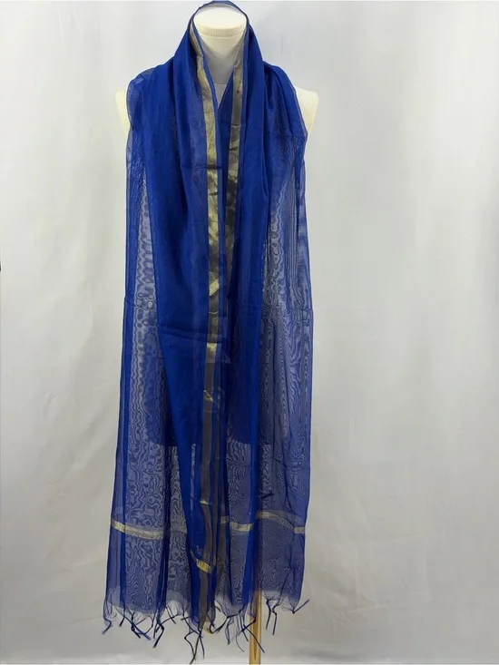 Royal Blue Gold Sheer Indian Dupatta Scarf 96”