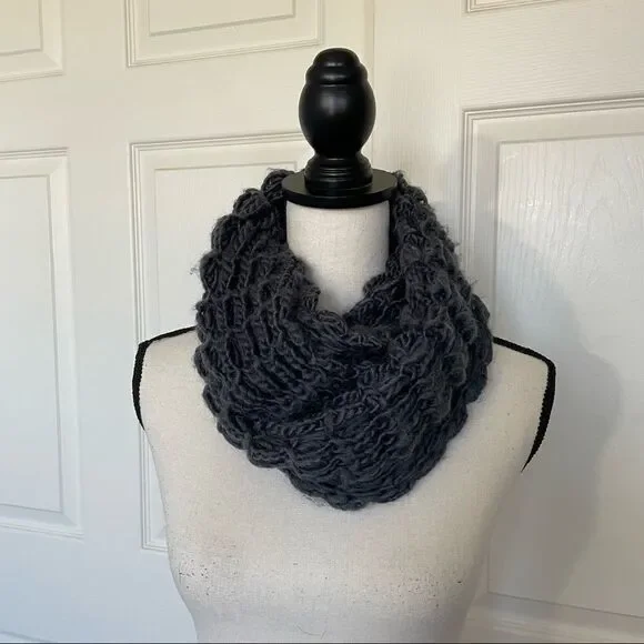 Charcoal Warm and Soft Crocheted Infinity Scarf