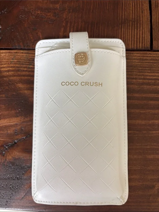 NEW CHANEL White Coco Crush Quilted Leather Phone Sleeve with Gold Accent